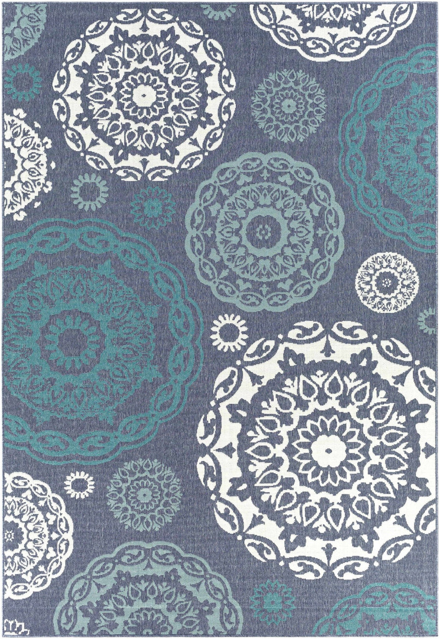 Contemporary Floral Design Charcoal, Teal. White, Blue Multi Size Area Rug - The Rug Decor