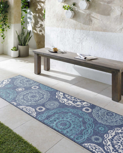 Contemporary Floral Design Charcoal, Teal. White, Blue Multi Size Area Rug - The Rug Decor