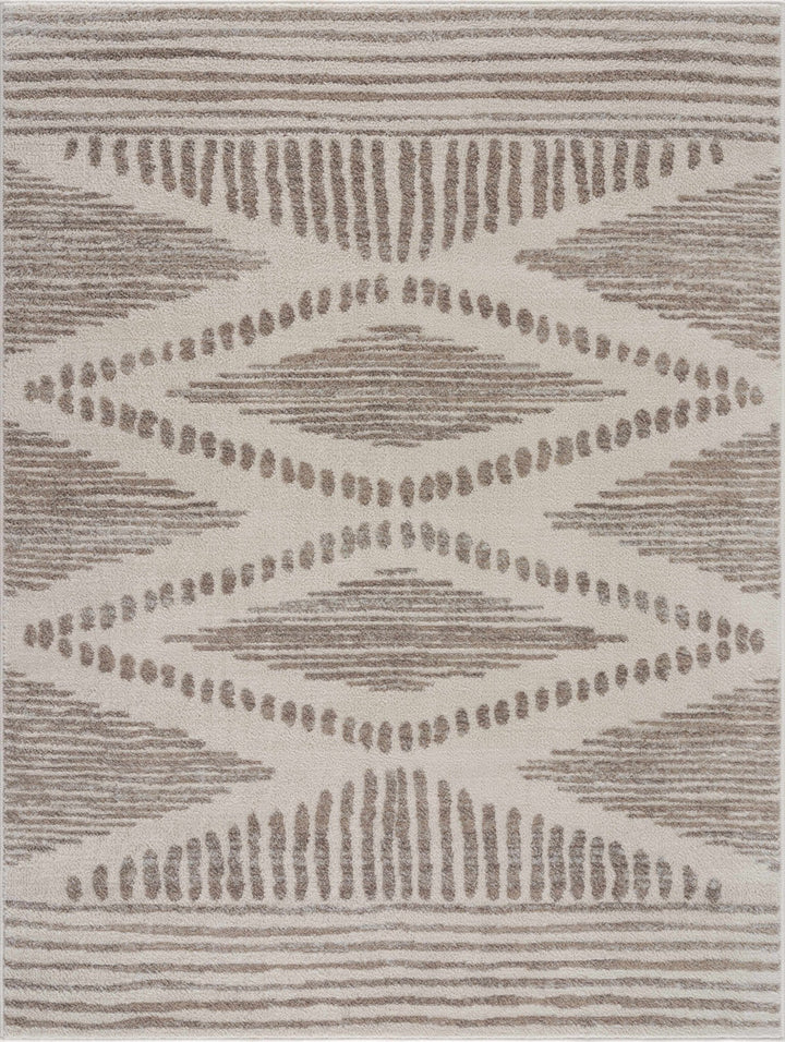 Contemporary Geometric Beige and Brown Low pile multi size Area Rug - The Rug Decor