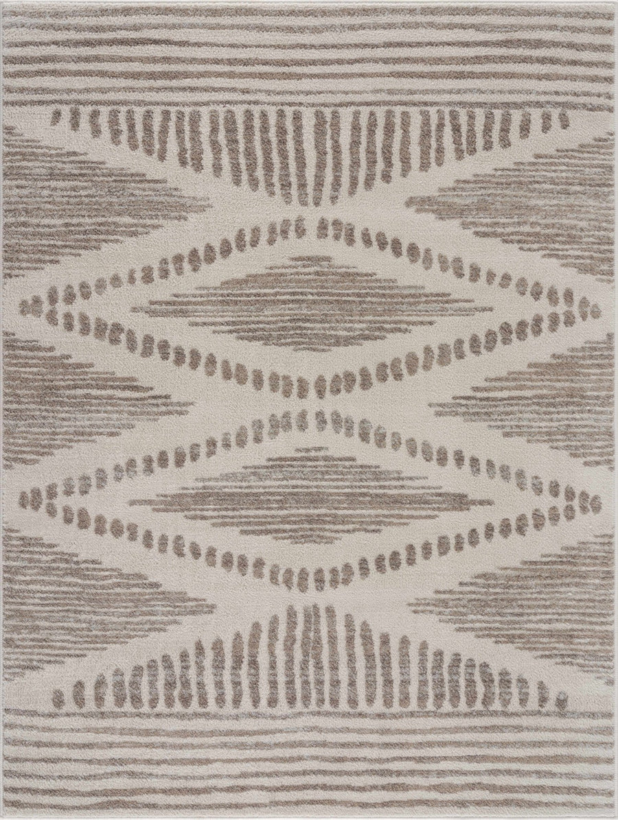 Contemporary Geometric Beige and Brown Low pile multi size Area Rug - The Rug Decor