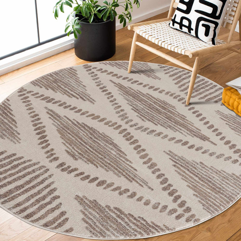 Contemporary Geometric Beige and Brown Low pile multi size Area Rug - The Rug Decor