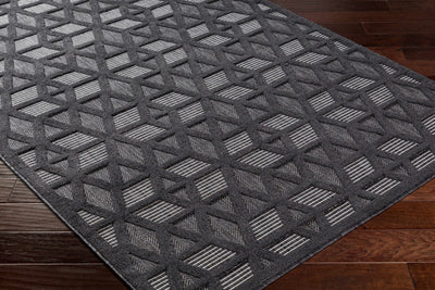 Contemporary Geometric Black and Gray Medium Pile Outdoor Area Rug - The Rug Decor