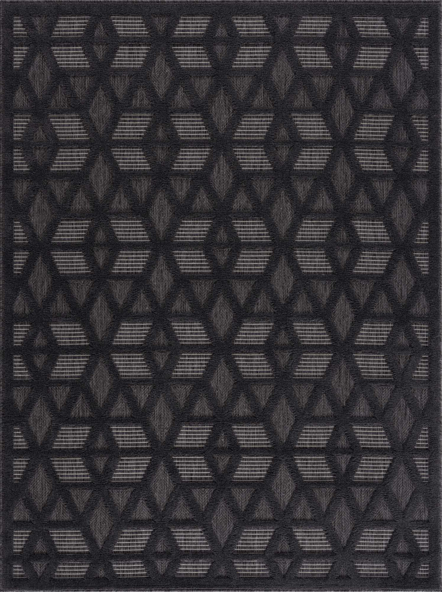 Contemporary Geometric Black and Gray Medium Pile Outdoor Area Rug - The Rug Decor