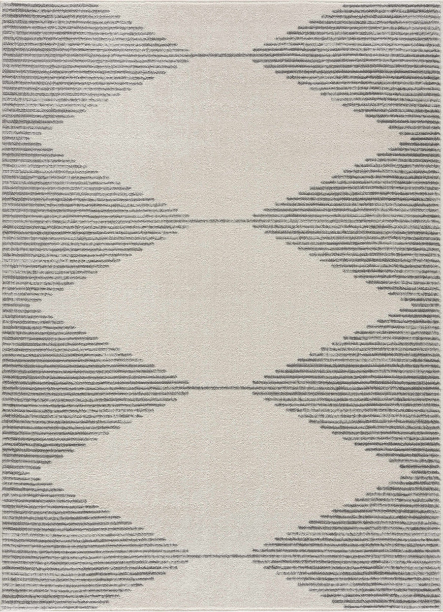 Contemporary Geometric Gray and Ivory Low Pile Area Rug - The Rug Decor
