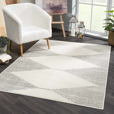 Contemporary Geometric Gray and Ivory Low Pile Area Rug - The Rug Decor