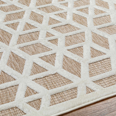 Contemporary Geometric Ivory and Camel Medium Pile Outdoor Area Rug - The Rug Decor