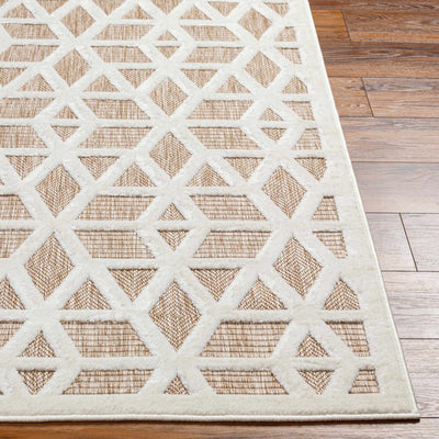 Contemporary Geometric Ivory and Camel Medium Pile Outdoor Area Rug - The Rug Decor