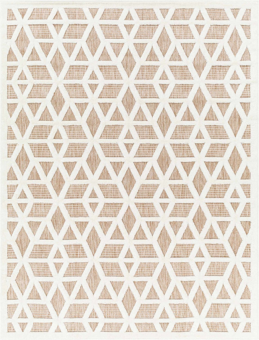 Contemporary Geometric Ivory and Camel Medium Pile Outdoor Area Rug - The Rug Decor
