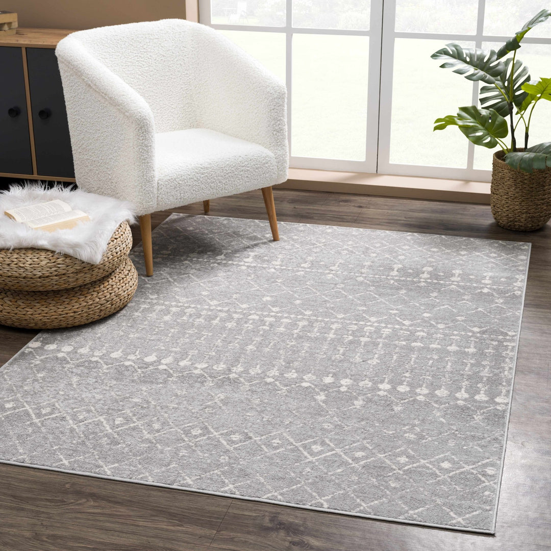 Contemporary Gray and Ivory Low pile Tribal Design Area Rug - The Rug Decor