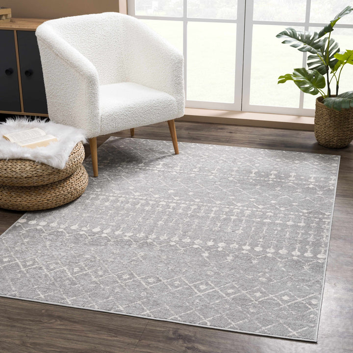 Contemporary Gray and Ivory Low pile Tribal Design Area Rug - The Rug Decor