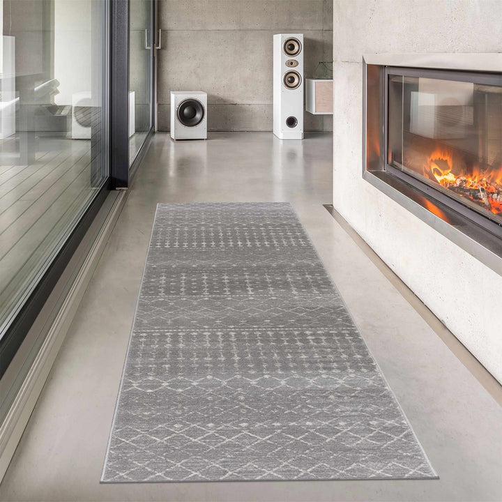 Contemporary Gray and Ivory Low pile Tribal Design Area Rug - The Rug Decor