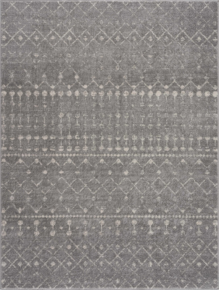 Contemporary Gray and Ivory Low pile Tribal Design Area Rug - The Rug Decor