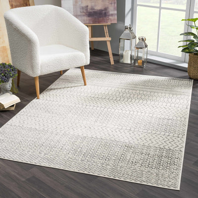 Contemporary Gray and Ivory Tribal Design Low Pile Indoor Area Rug - The Rug Decor