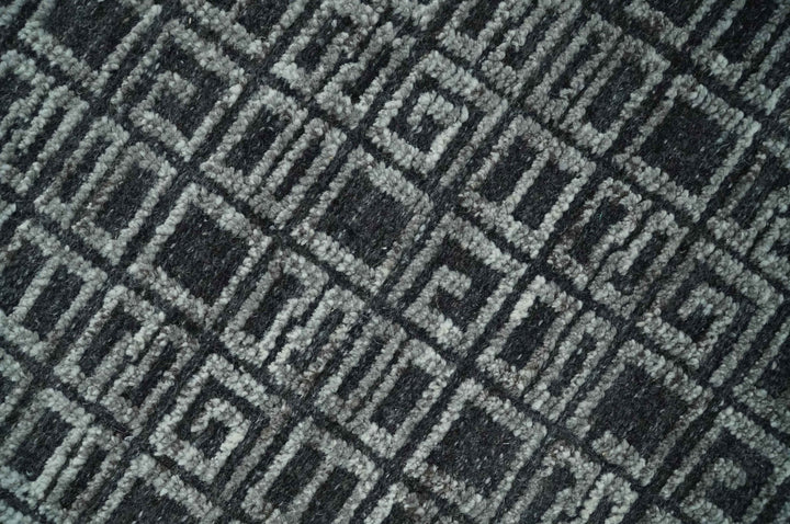 Contemporary Hand carved 8x10 Silver and Charcoal Traditional Geometrical Pattern Hand Knotted Wool Area Rug - The Rug Decor