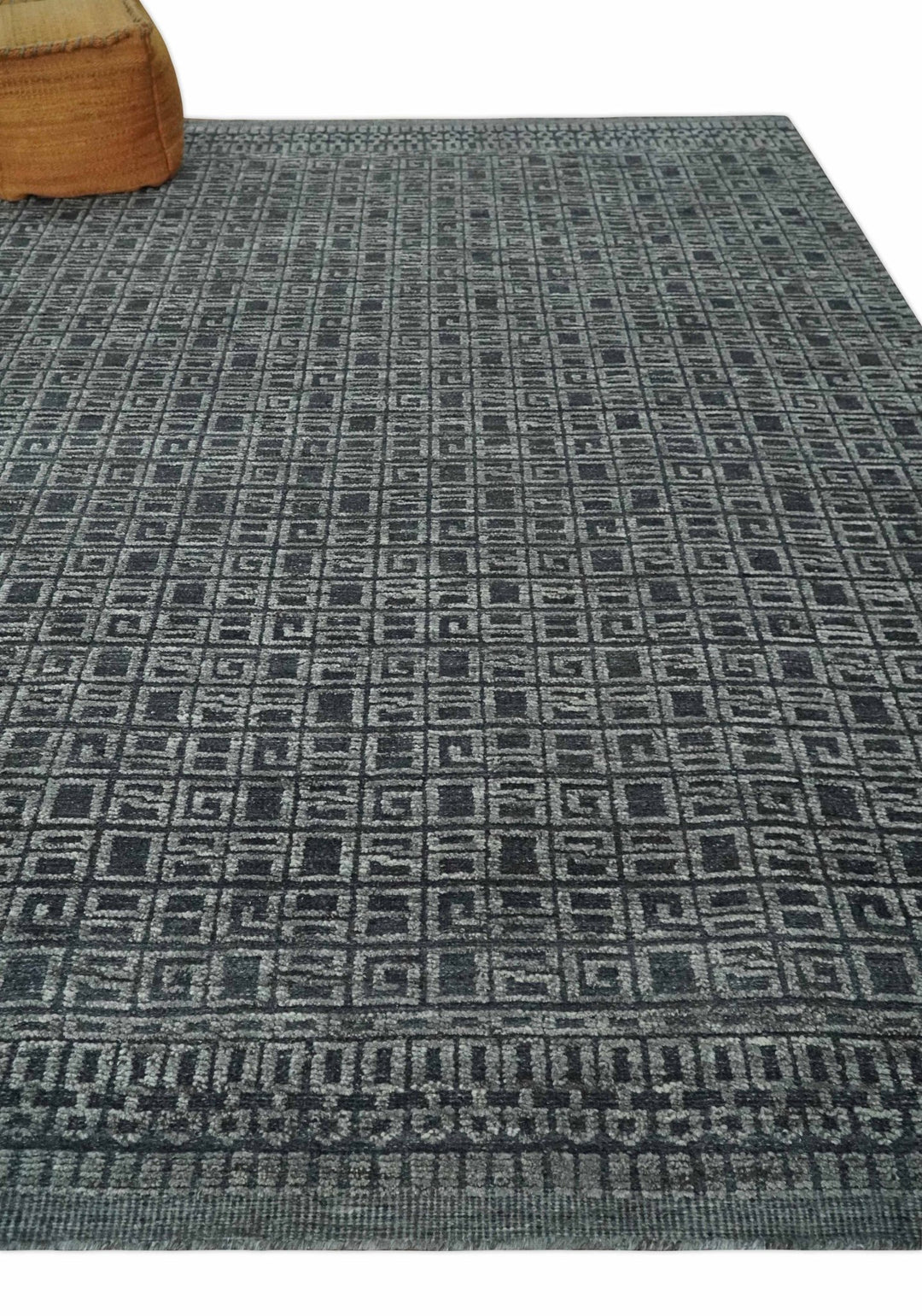 Contemporary Hand carved 8x10 Silver and Charcoal Traditional Geometrical Pattern Hand Knotted Wool Area Rug - The Rug Decor