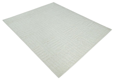 Contemporary High Low texture Hand knotted Ivory 8.6x9.10 wool Area Rug - The Rug Decor