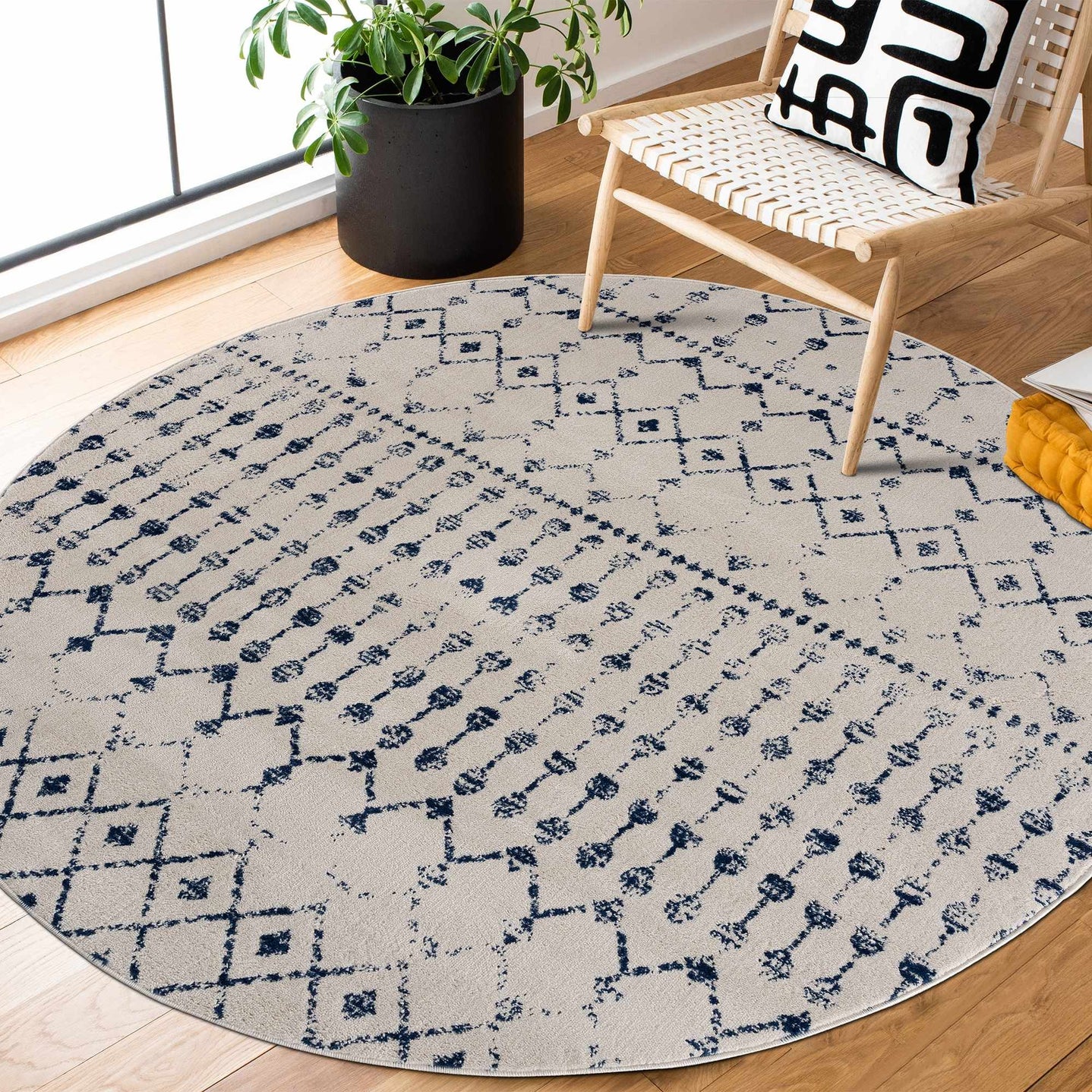 Contemporary Ivory and Blue Tribal Trellis Medium pile Area Rug - The Rug Decor