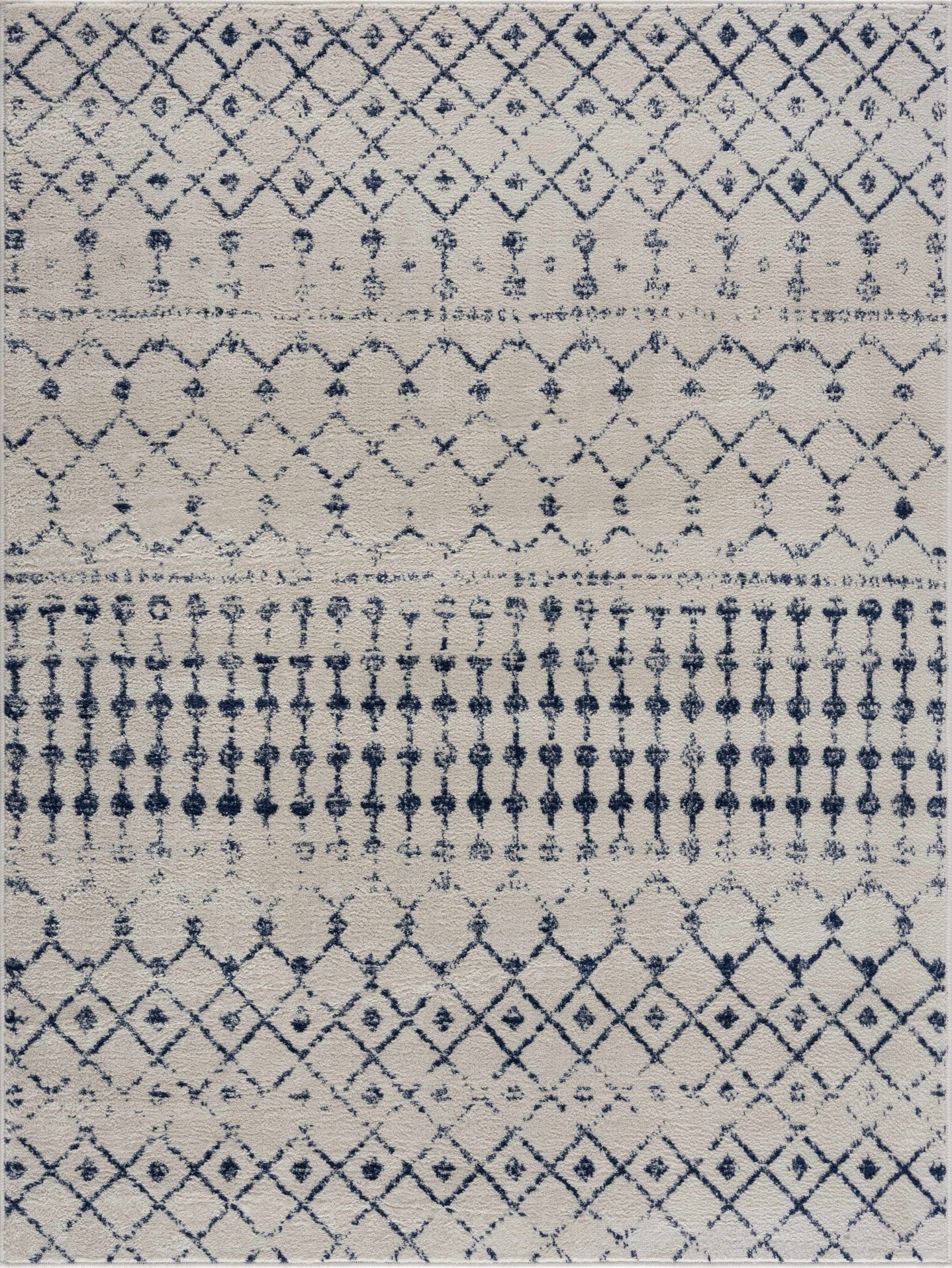 Contemporary Ivory and Blue Tribal Trellis Medium pile Area Rug - The Rug Decor