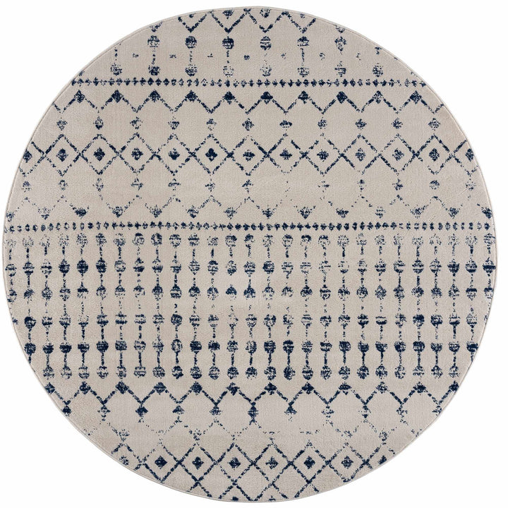 Contemporary Ivory and Blue Tribal Trellis Medium pile Area Rug - The Rug Decor