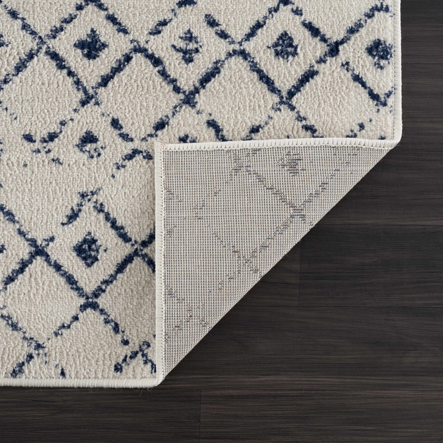 Contemporary Ivory and Blue Tribal Trellis Medium pile Area Rug - The Rug Decor