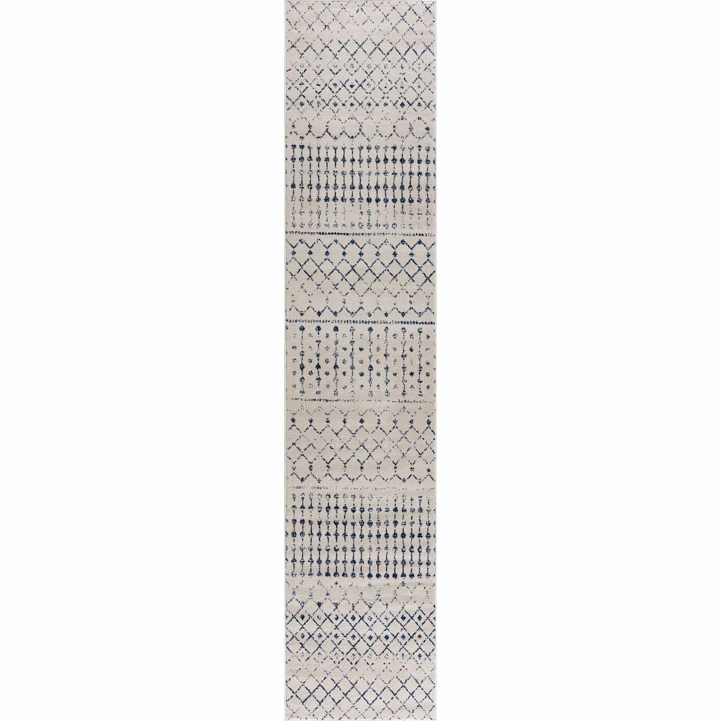 Contemporary Ivory and Blue Tribal Trellis Medium pile Area Rug - The Rug Decor