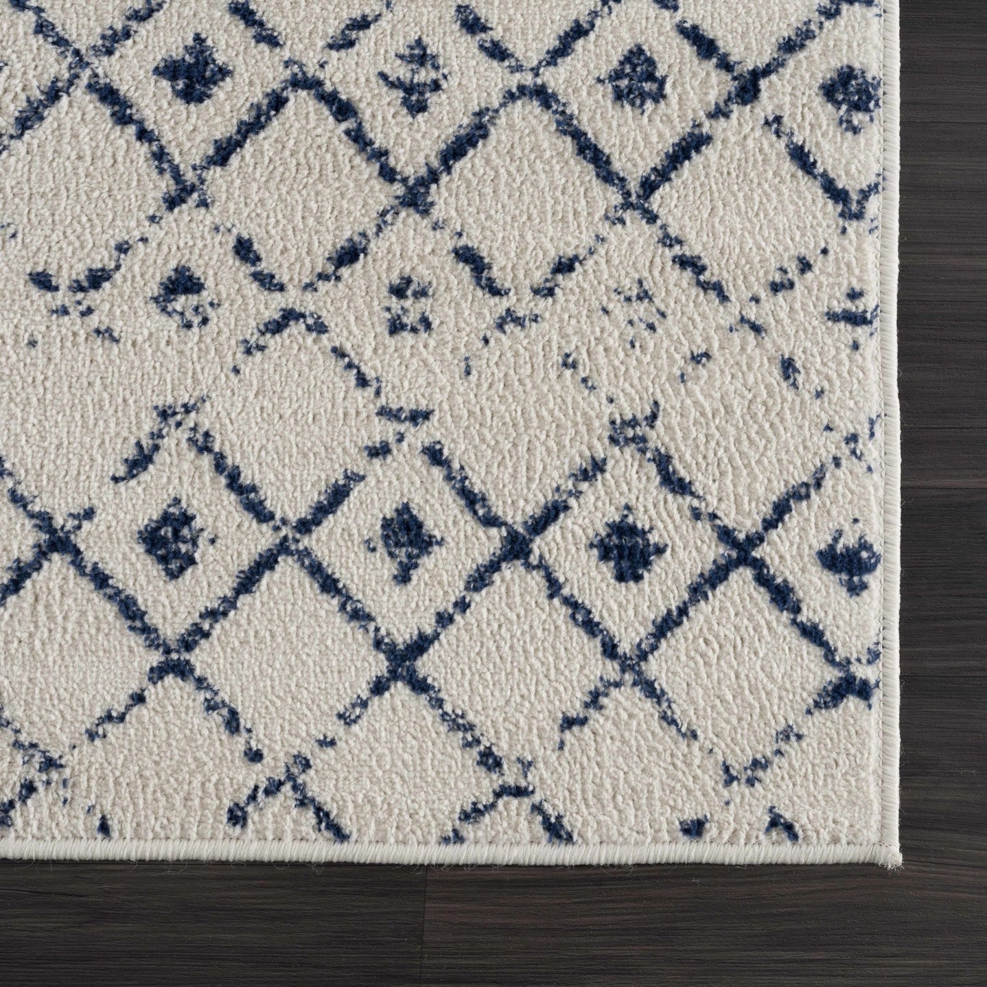 Contemporary Ivory and Blue Tribal Trellis Medium pile Area Rug - The Rug Decor
