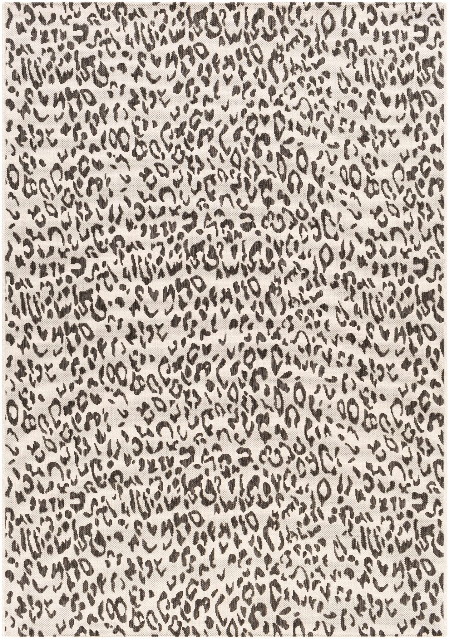 Contemporary Ivory And Charcoal Leopard design Indoor And Outdoor Area Rug - The Rug Decor