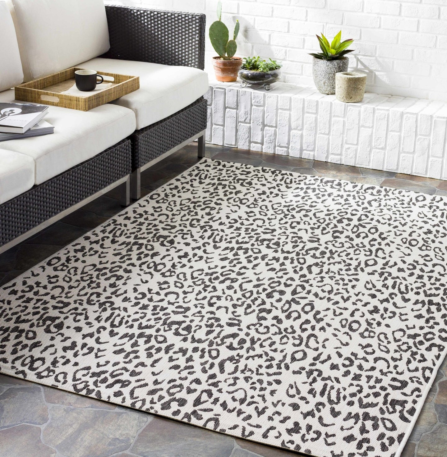 Contemporary Ivory And Charcoal Leopard design Indoor And Outdoor Area Rug - The Rug Decor
