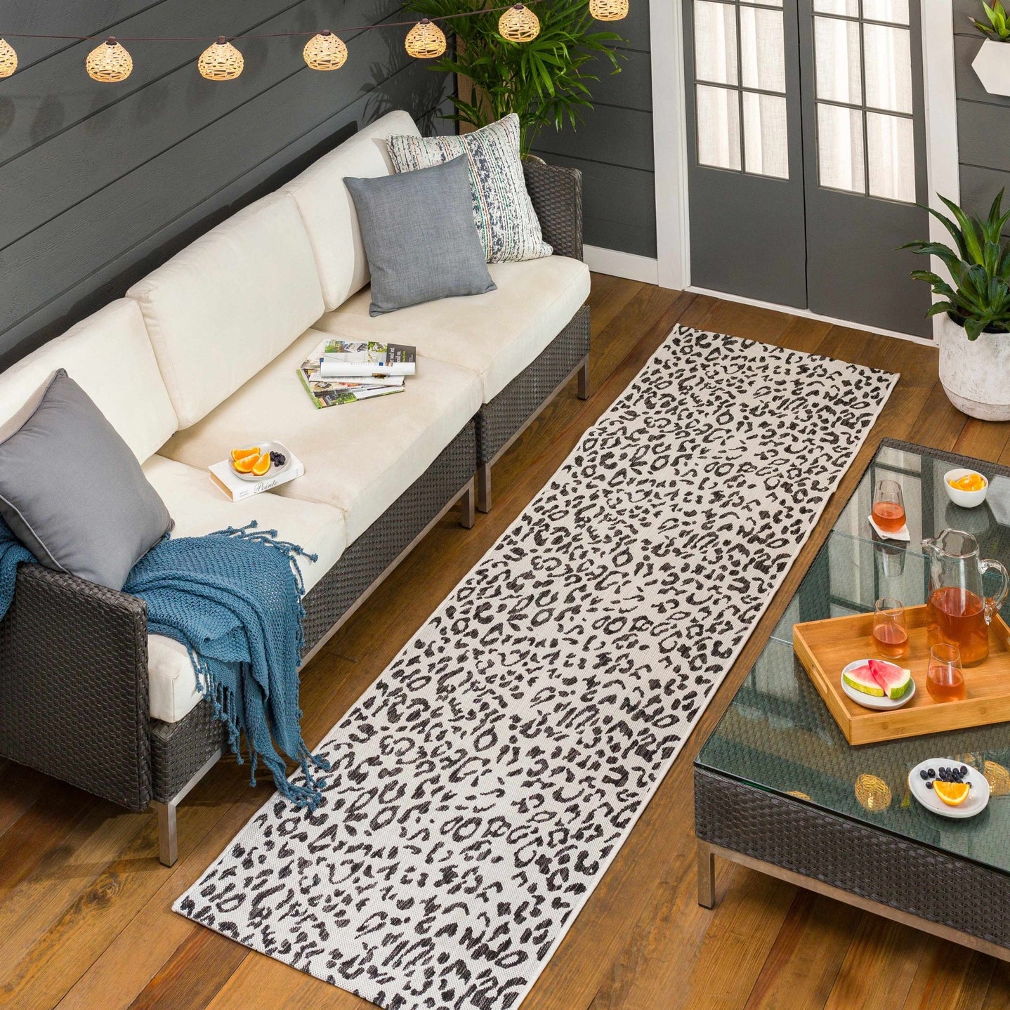 Contemporary Ivory And Charcoal Leopard design Indoor And Outdoor Area Rug - The Rug Decor