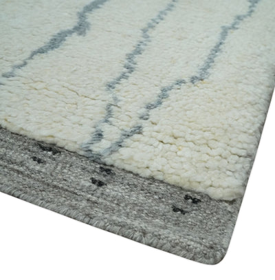 Contemporary Ivory and Gray 8.5x10.2 Stripes Pattern Hand knotted wool area rug - The Rug Decor