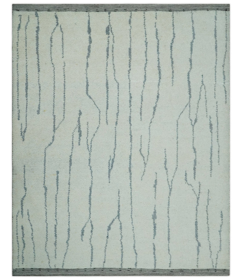 Contemporary Ivory and Gray 8.5x10.2 Stripes Pattern Hand knotted wool area rug - The Rug Decor
