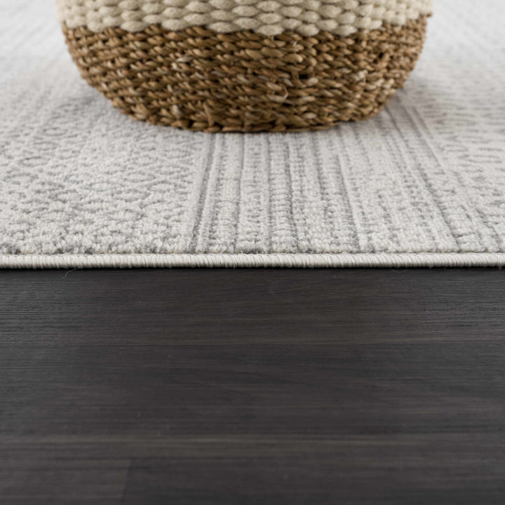 Contemporary Ivory and Gray Medium Pile Tribal Trellis Multi size Area Rug - The Rug Decor