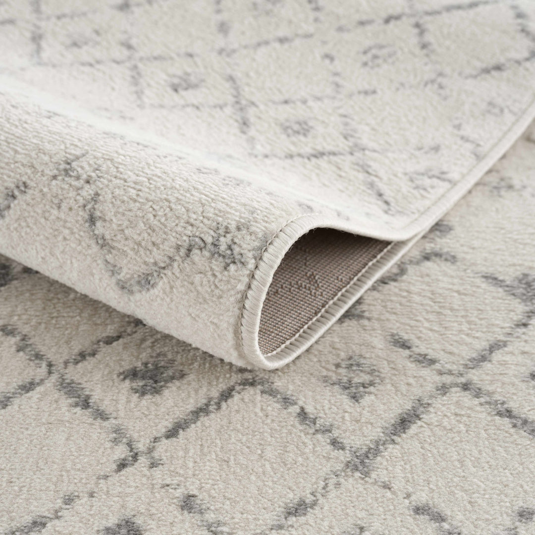 Contemporary Ivory and Gray Tribal Trellis Design Medium Pile Area Rug - The Rug Decor