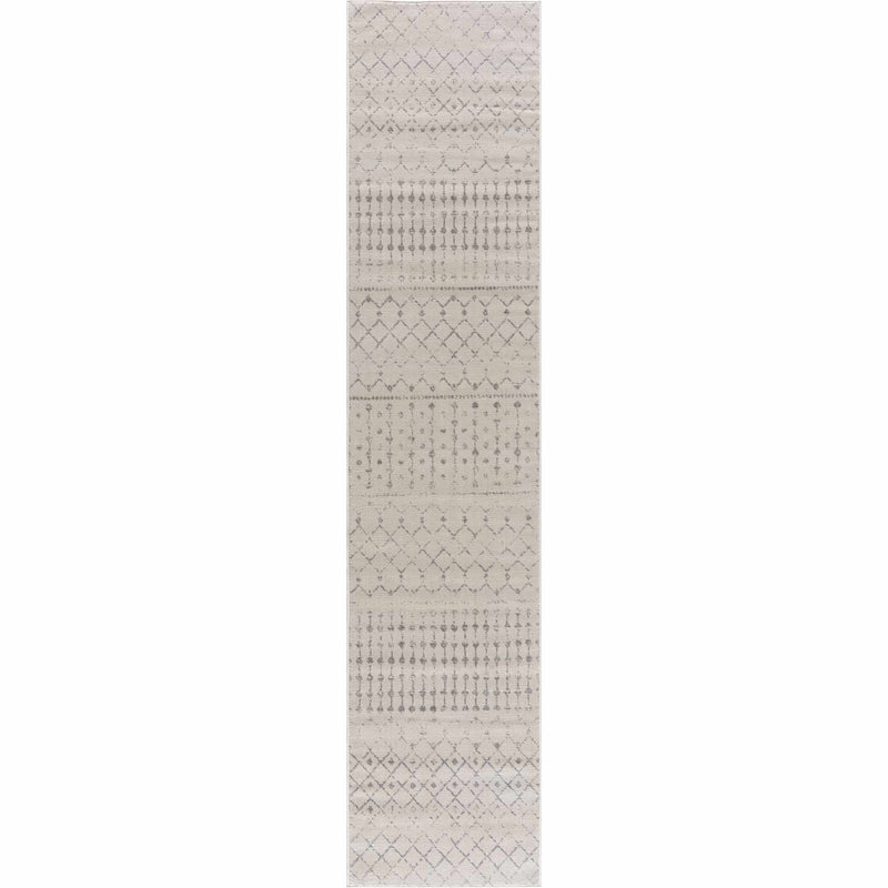 Contemporary Ivory and Gray Tribal Trellis Design Medium Pile Area Rug - The Rug Decor