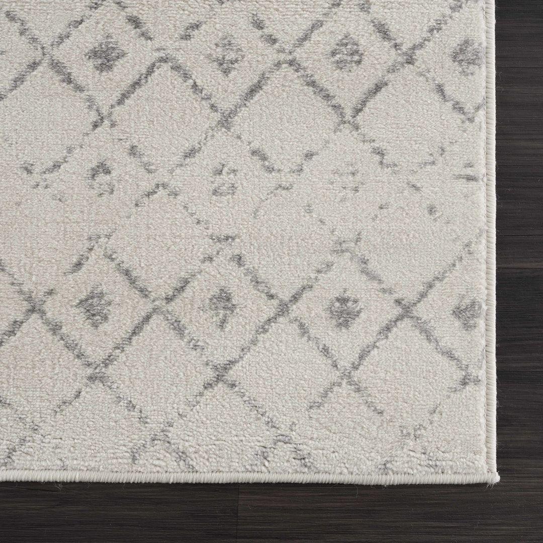 Contemporary Ivory and Gray Tribal Trellis Design Medium Pile Area Rug - The Rug Decor