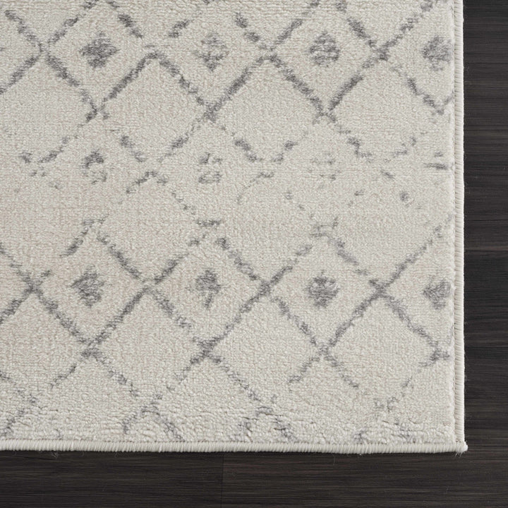 Contemporary Ivory and Gray Tribal Trellis Design Medium Pile Area Rug - The Rug Decor