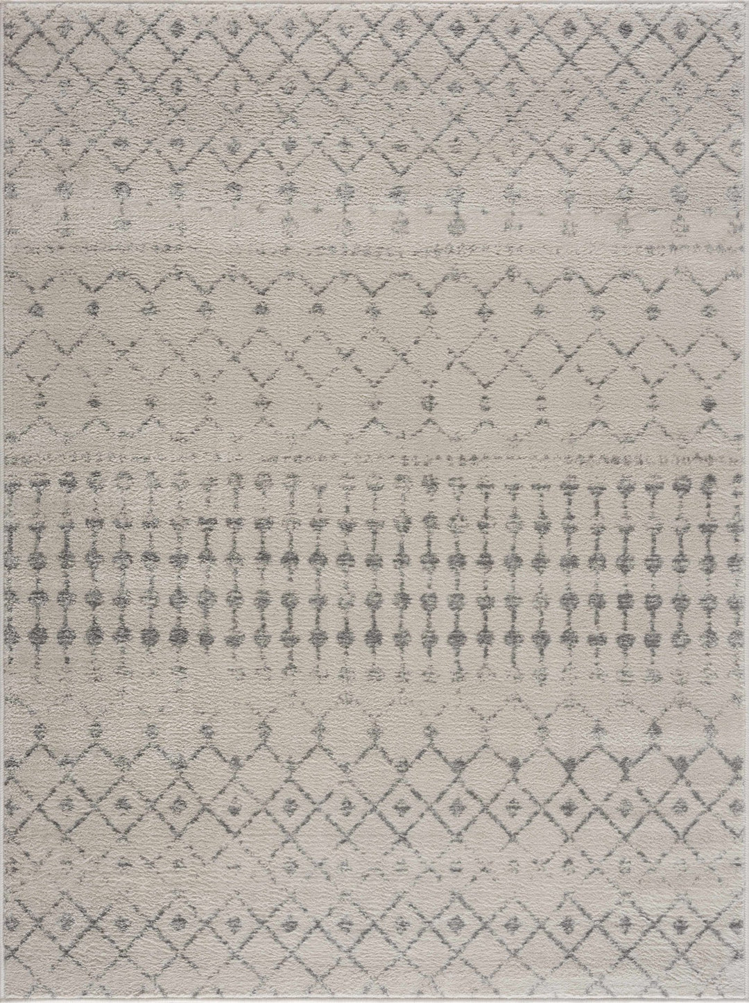 Contemporary Ivory and Gray Tribal Trellis Design Medium Pile Area Rug - The Rug Decor