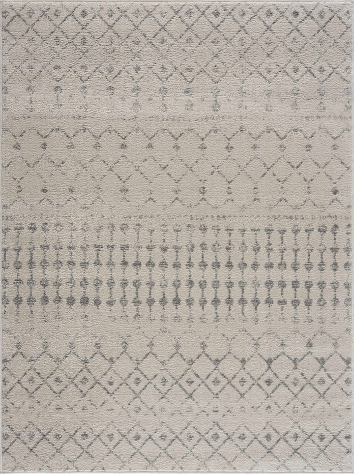 Contemporary Ivory and Gray Tribal Trellis Design Medium Pile Area Rug - The Rug Decor