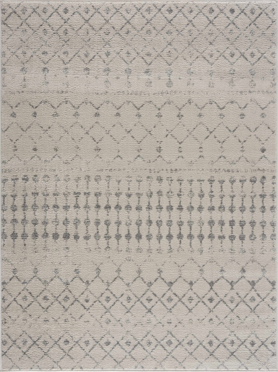Contemporary Ivory and Gray Tribal Trellis Design Medium Pile Area Rug - The Rug Decor
