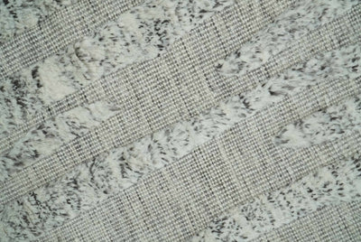 Contemporary Pattern Hand knotted High Low Ivory and Charcoal 8x10 wool Area Rug - The Rug Decor