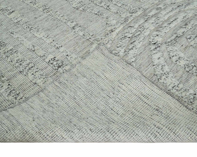 Contemporary Pattern Hand knotted High Low Ivory and Charcoal 8x10 wool Area Rug - The Rug Decor