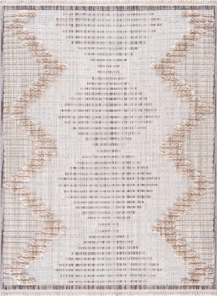 Contemporary Peach, Camel and Dark Purple Tribal Design Area Rug - The Rug Decor