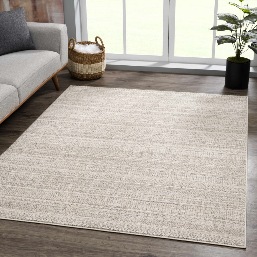 Contemporary solid Beige and Gray High Pile Area Rug - The Rug Decor