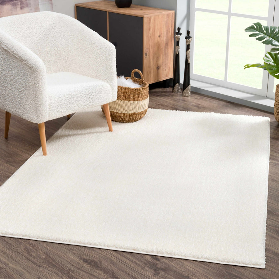 Contemporary Solid Beige High Pile Washable Area Rug - The Rug Decor