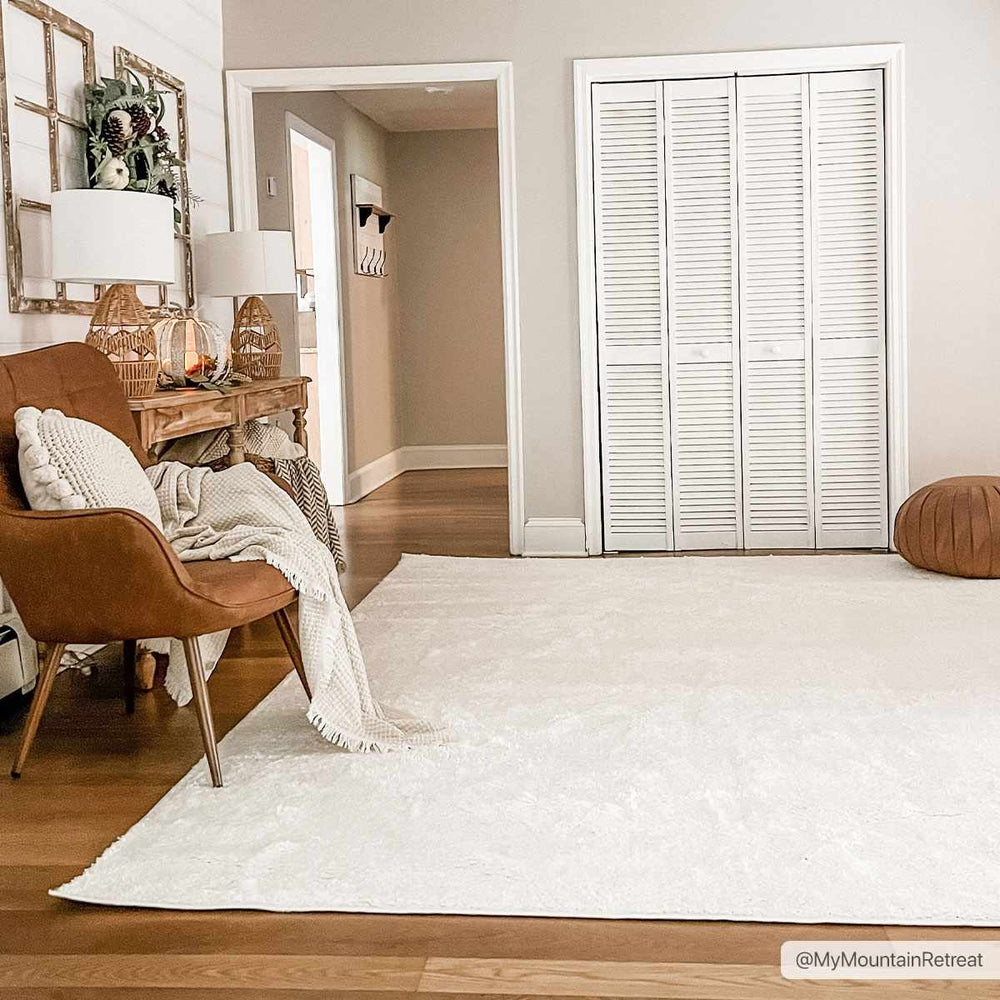 Contemporary Solid Beige High Pile Washable Area Rug - The Rug Decor