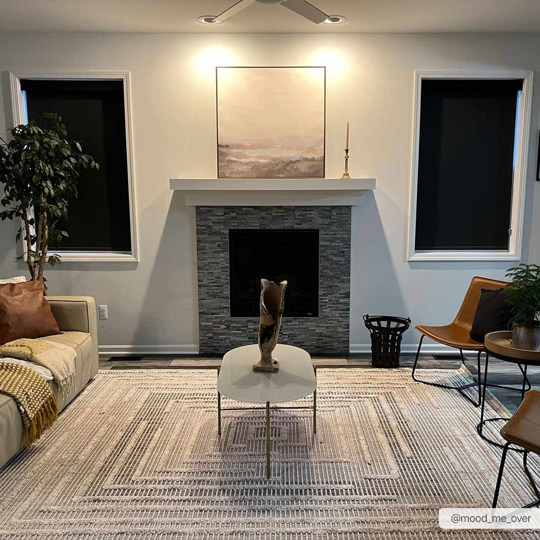 Contemporary Solid Stripes Peach, Beige and Gray High-Low Pile Area Rug - The Rug Decor