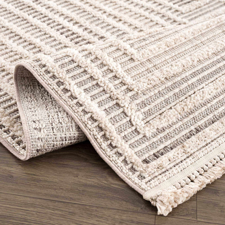 Contemporary Solid Stripes Peach, Beige and Gray High-Low Pile Area Rug - The Rug Decor