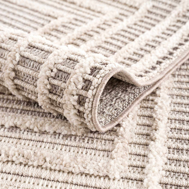 Contemporary Solid Stripes Peach, Beige and Gray High-Low Pile Area Rug - The Rug Decor