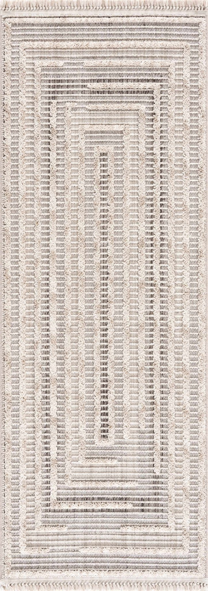 Contemporary Solid Stripes Peach, Beige and Gray High-Low Pile Area Rug - The Rug Decor