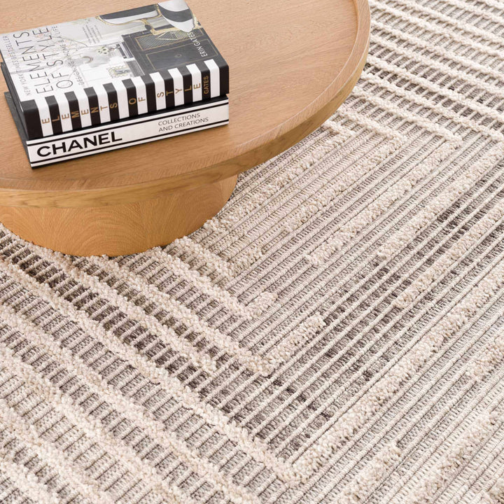Contemporary Solid Stripes Peach, Beige and Gray High-Low Pile Area Rug - The Rug Decor